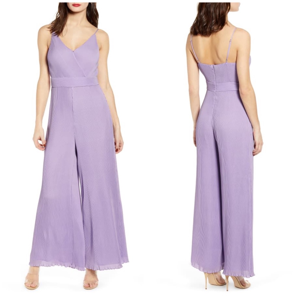 ASTR Lilac Plisse Flare Leg Pant Jumpsuit L 10/12
